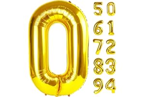 IWERP Gold Number Balloon 40 Inch, 0 Number Balloons, 10 20 30 40 50 Numbers Balloon Birthday Decorations, Gold Party Supplies for Women Men