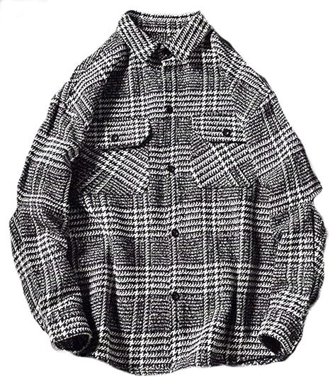 Amazon Bscoolメンズ アウター 秋 ゆったり チェック柄 ボタンコート 折り襟 ファッションジャケット ラシャコート 秋 冬 韓国風 ジャンパー コート ジャケット 通販