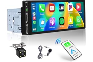 Hikity 6.9 Inch Car Stereo with Wireless Apple Carplay Android Auto Single Din Touch Screen Car Radio with Bluetooth 5.0 Mirror Link FM EQ SWC, Car Audio Receiver with MIC Backup Camera