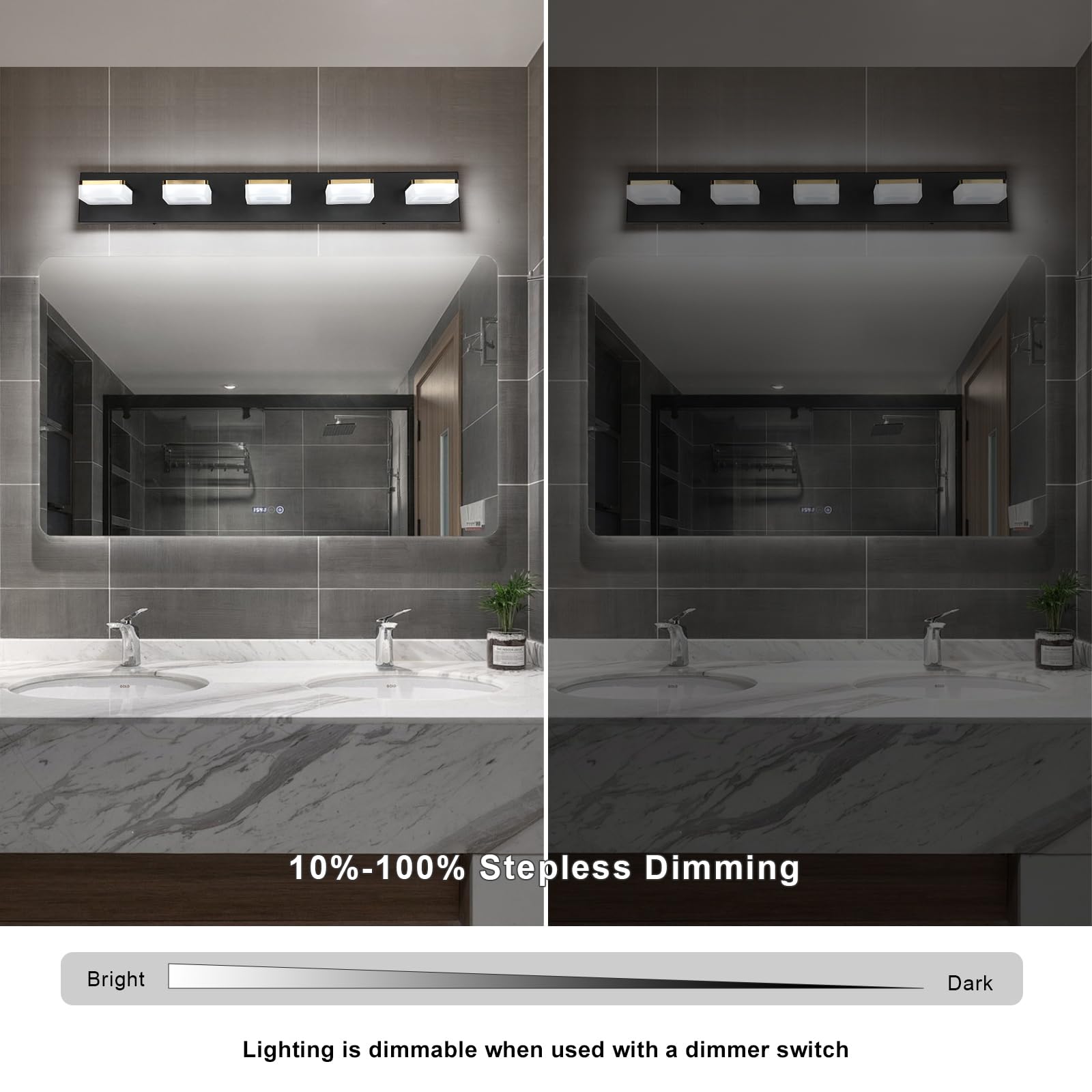 Bicrink 5 Light Bathroom Vanity Light LED 30W Bright Dimmable Bathroom Light Fixtures Over Mirror, Gold Black Vanity Lights for Bathroom, Wall Sconces with Acrylic Lampshade, Daylight 5500K
