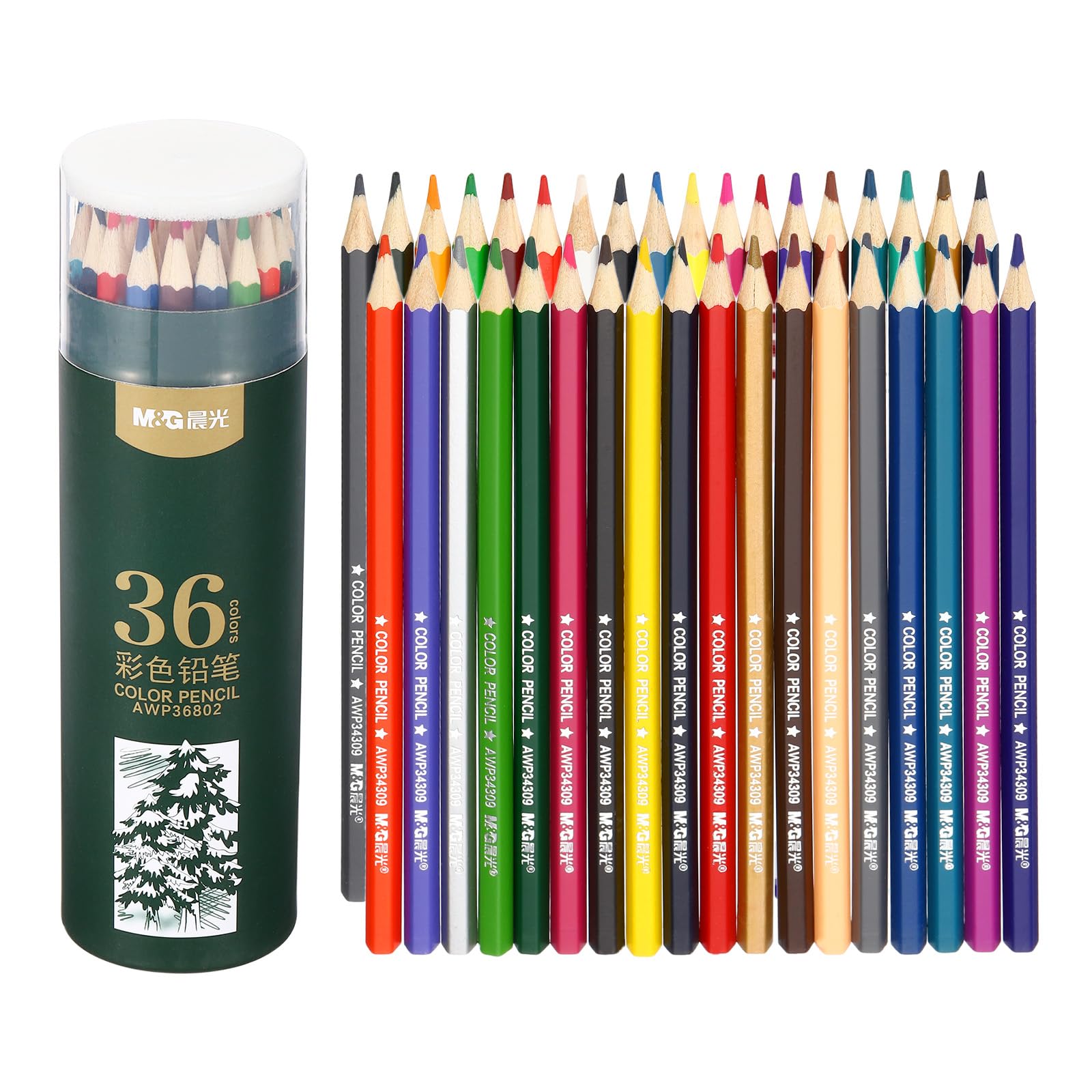 M&G 36 Colors Colored Pencils Set, 36pcs Oil Based Drawing Color Pencil Art Supplies for Beginner Adult Coloring Book Gifts with Green Pencil Holder