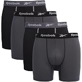 Reebok Mens Boxer Briefs 4 Pack Athletic Underwear, No Fly Pouch, 6" Inseam | Athletic stretch performance fabric wicks moisture, no fly contour pouch, tag-free waistband for all-day comfort