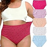 Feihtl Womens Underwear Cotton Panties Plus Size XL-5XL Ladies Stretch Briefs for Women 5 Pack Love Heart Print Undies