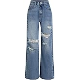 CIDER Women’s Ripped Jeans High Waisted Distressed Baggy Straight Wide Leg Pants