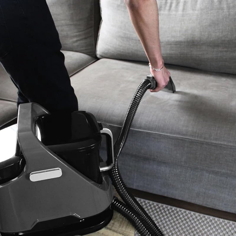 Aspirador de carpetes – Lavador de carpetes – Lavador interior de carro, cabo de 3 metros, depósitos de 1,4 L e 1,2 L, tecnologia avançada para limpeza impecável. Cinzento escuro e preto