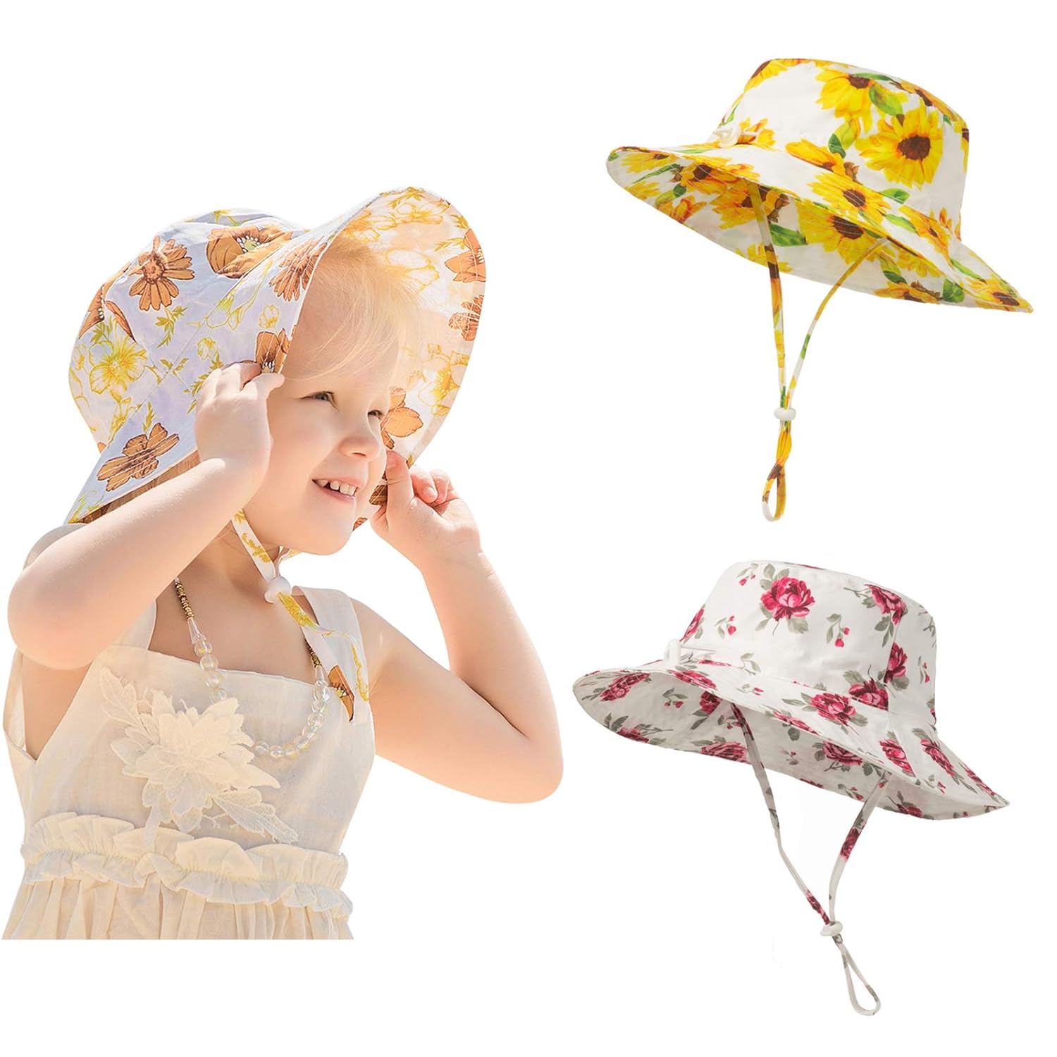 2 Pack Baby Child Kids Sun Hat Summer UV Protection Hats Bucket Cap for