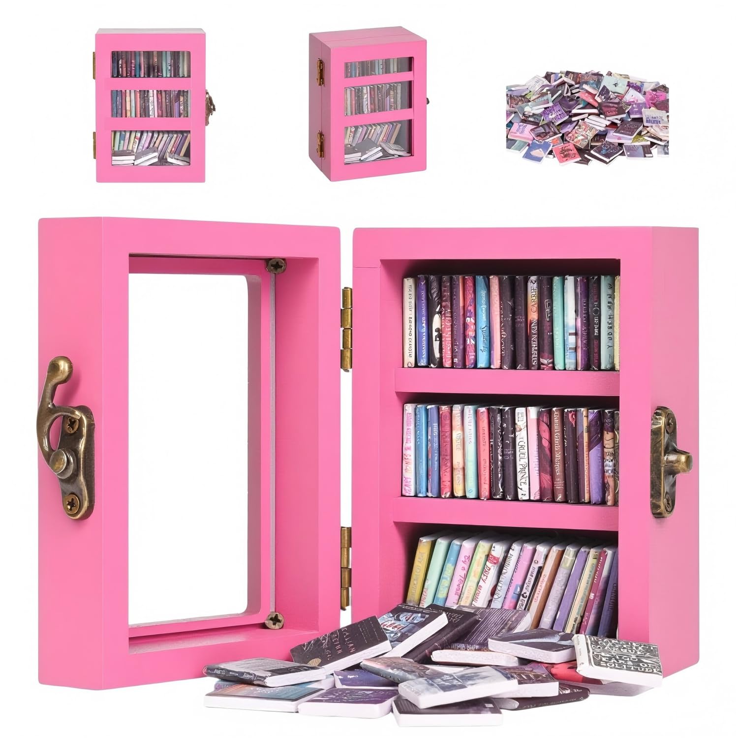 Photo 1 of ***(MISSING BOOKS)***WQLLWFC Mini Bookshelf Miniature Library Decor with 60pcs Mini Books?Small Bookshelf Desktop Decoration for Book Lovers,Relieving Gifts to Get Rid of Your Anxiety (red)