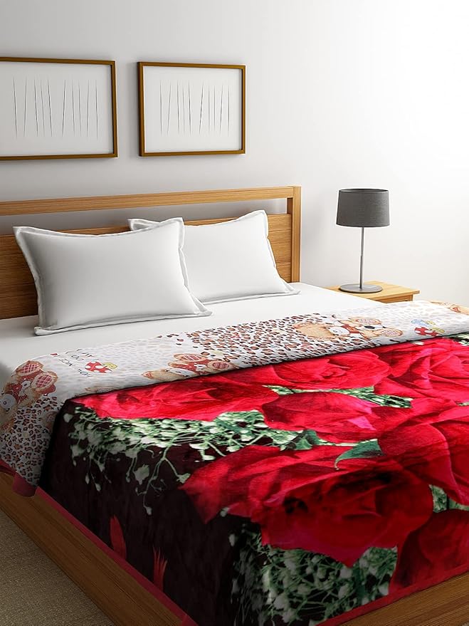 Buy KLOTTHE Red Floral Heavy Winter Double Bed Adult Blanket (240X200