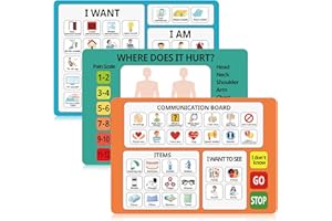 Fuyoooo 3 Pcs Communication Boards for Non Verbal Adults 11.81 x 8.27 Inches Colorful Picture Symbol Communication Cards Speech Therapy Tools for Autism Aphasia Stroke Patients Hospital Care Home Use