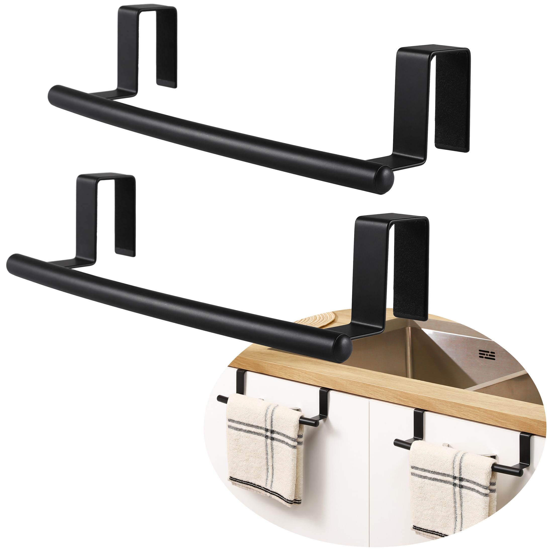 Photo 1 of KES Over The Door Towel Rack, Over Cabinet Towel Bar Kitchen Bathroom Towel Holder Storage Dish Towel Holder, Over Cabinet Cupboard Door Towel Bar, Matte Black 2 Pack, KTH500S26-BK-P2