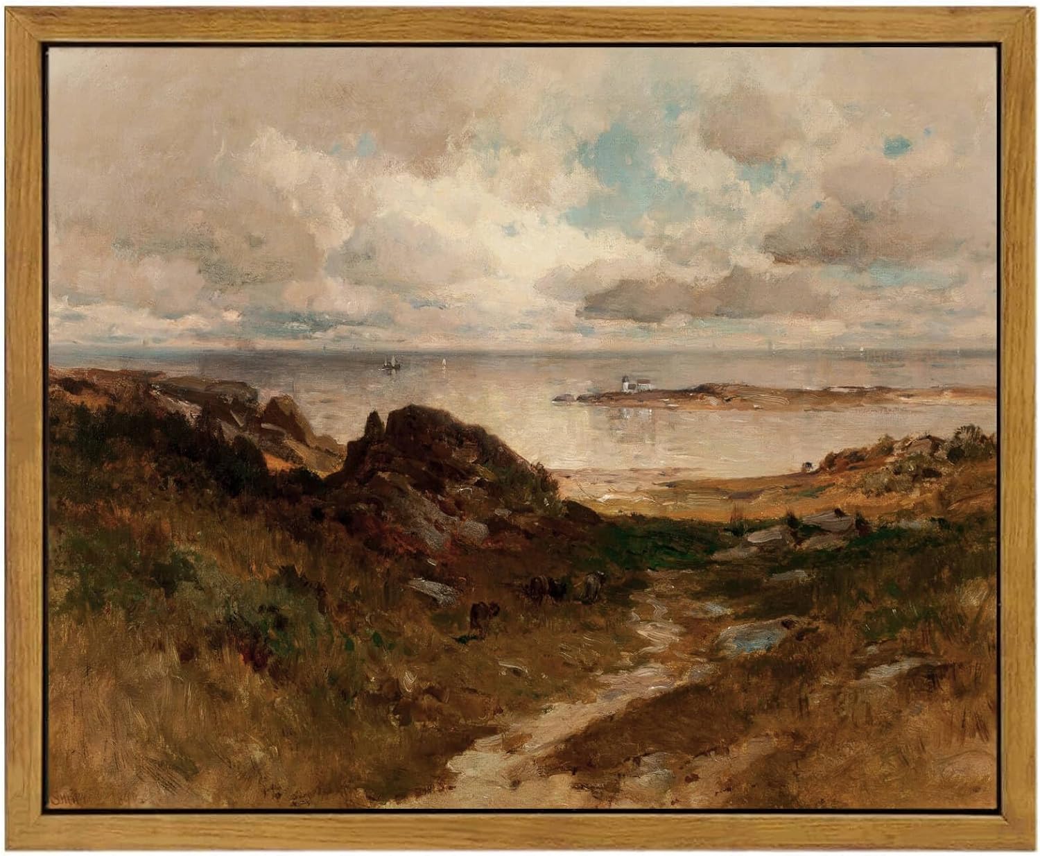 Wall Décor - WITCOLOR Framed Large Canvas Wall Art, 12×16in Vintage Wall Art Decor for Living Room Nature Landscape Seaside Wood Wall Art Prints Classical Scenery Painting for Bedroom Office Home Decoration