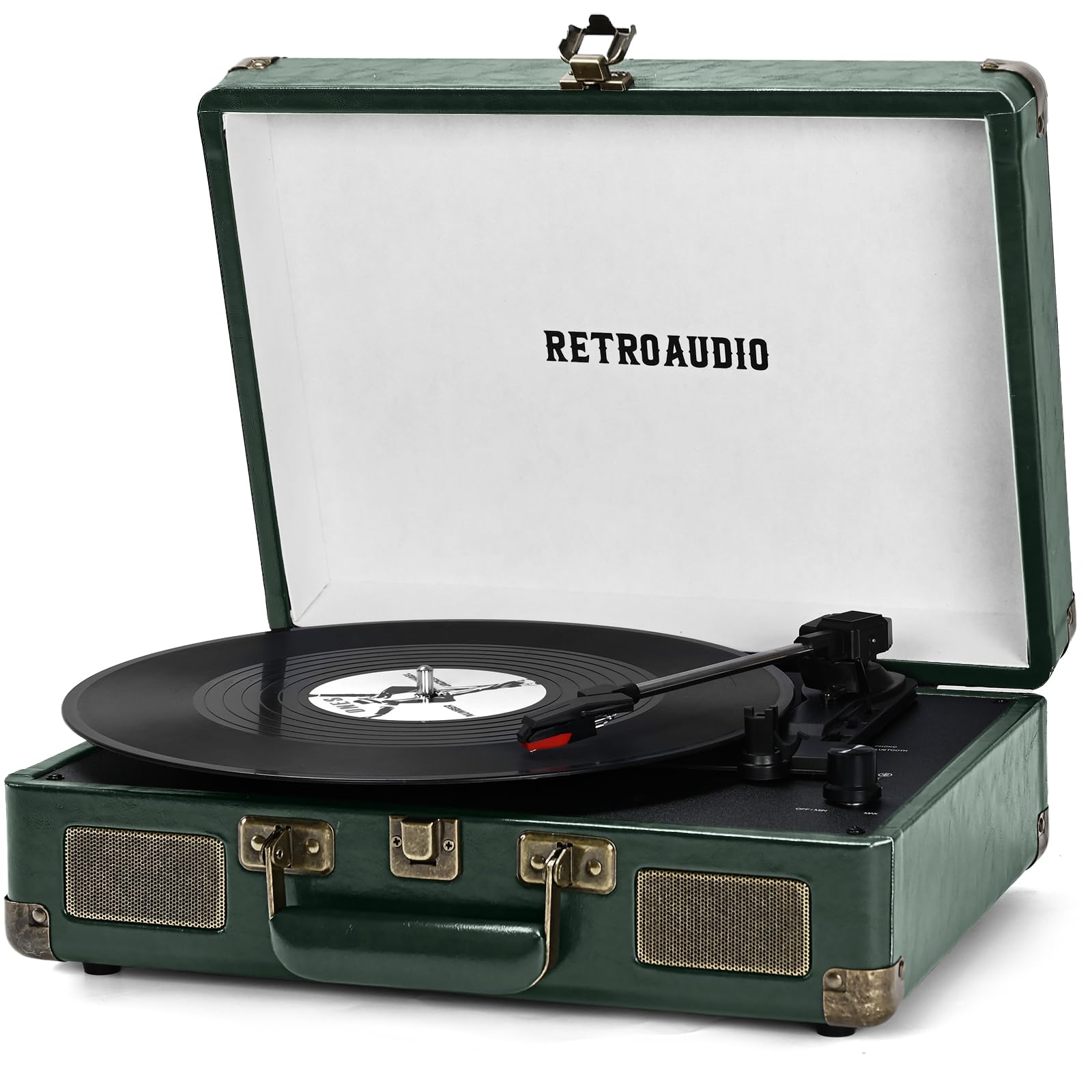Photo 1 of Vinyl Record Player 3 Speed Bluetooth Portable Suitcase Belt-Driven Record Player with 2 Built-in Stereo Speakers Vinyl Vintage Turntable Records Player with RCA Line Out, AUX Out (Dark Green)
