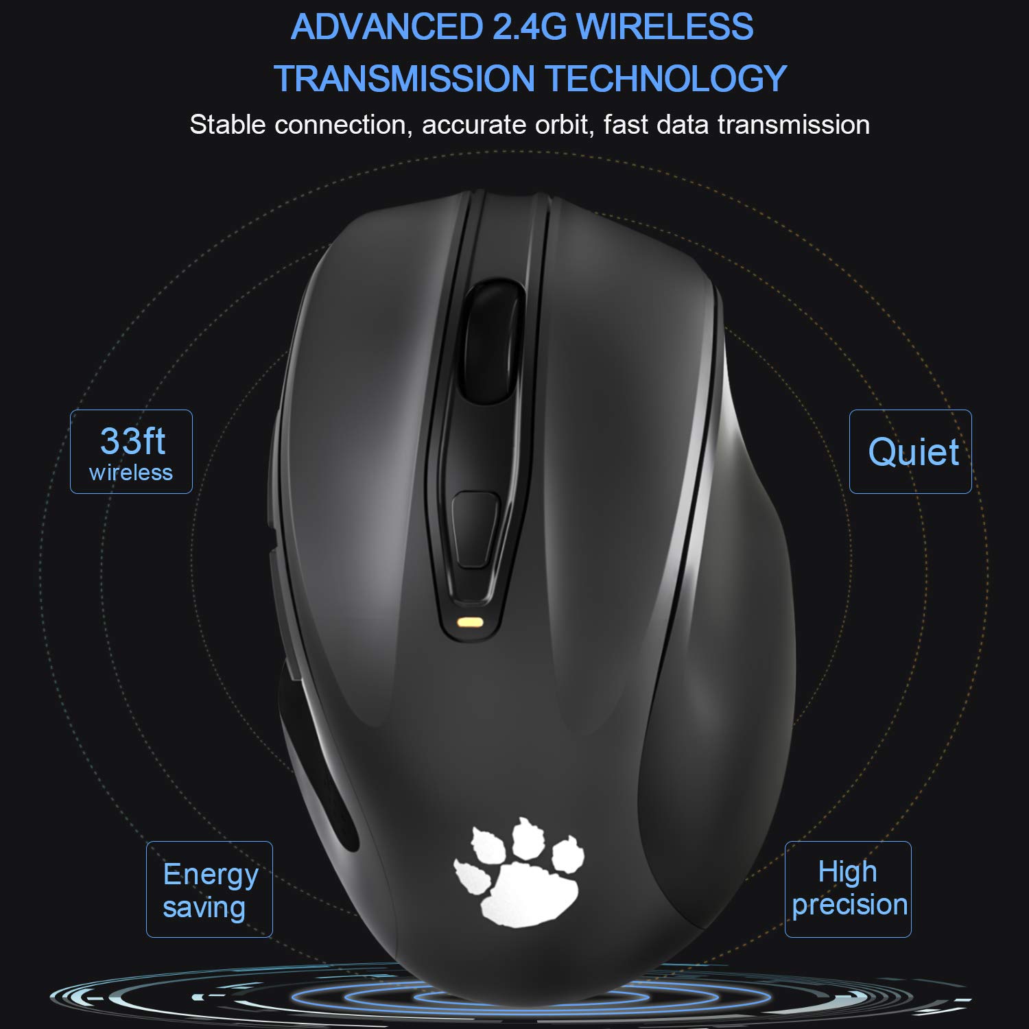 2.4G Wireless Mouse Portable Mobile Optical Mice with Nano USB Receiver 2400DPI 6 Buttons for Notebook PC Laptop Computer MacBook, Black