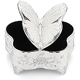 Hipiwe Metal Jewelry Box Butterfly Shape Treasure Chest Vintage Decorative Trinket Organizer Ring Holder Keepsake Box Retro Engraved Jewelry Storage Box Gift for Women