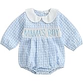 KKCVMOMOQ Newborn Baby Boy Summer fall Clothes Mamas Boy Bubble Romper Smocked Clothes Infant Bodysuit Long Sleeve Onesie (Mamas Boy-Blue, 3-6 Months)