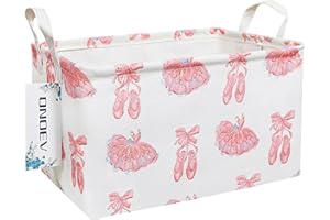 ONOEV Rectangular Folding Laundry Basket,waterproof Canvas Basket,gift basket,Suitable for children's room,Office,Clothes,Toys Storage(Pink lace dance shoes)