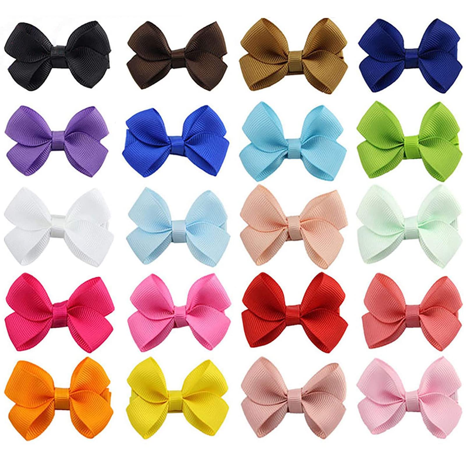 20 Colors 2" Boutique Mini Baby Hair Clips Hair Bow Grosgrain Ribbon Hair Bows Alligator Clips Hair Accessories for Baby Girls Toddlers Kids