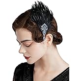 SWEETV 1920s Flapper Headband Roaring 20s Great Gatsby Headpiece Rhinestone Hair Clip Hair Accessories for Women