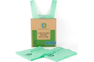 GREENER WALKER 100% Compostable Trash Bags with Tie Handles, 1.6 Gallon-150Bags, Food Scrap Kitchen Waste Bags with EN13432 Certified