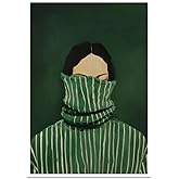 Trendy Emerald Green Abstract People Print Painting Japandi Stripe Feminine Wall Art Vintage Minimalist Woman Portraits Canvas Poster Eclectic Home Decor for Living Room Bedroom 12x16inch Unframed