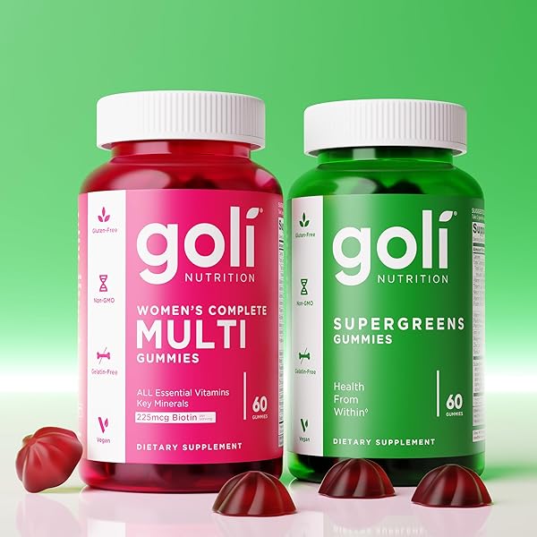 GOLI SUPERGREENS VITAMIN GUMMY – 120 COUNT – ESSENTIAL VITAMINS AND MINERALS – PLANT-BASED, VEGAN, GLUTEN-FREE & GELATIN FREE – HEALTH FROM WITHIN, PACK OF 2