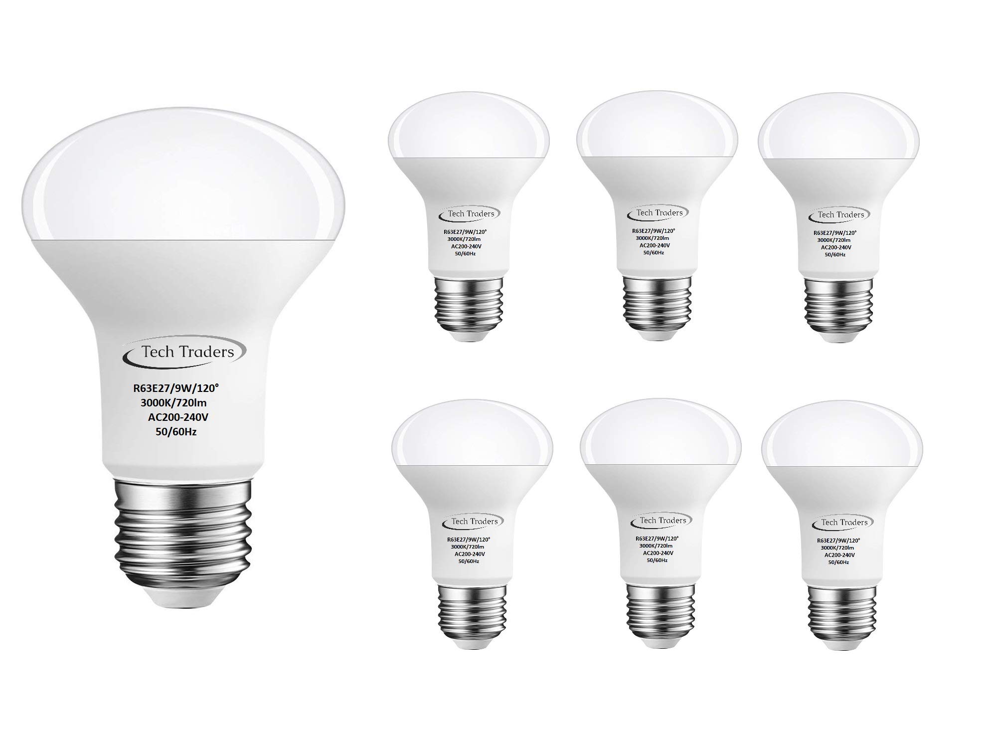 R63 E27 Reflector LED Spotlight Bulbs 9W,720Lm, Non-Dimmable Warm White 3000K