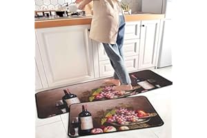 KUKLI KITCHEN Wine Themed Kitchen Rugs and Mats Non Skid Washable Absorbent Stain Resistant,Durable and Easy to Clean,Anti Fatigue Kitchen Rug Set of 2 Wine Kitchen Decor 17" x47"+17"x30"