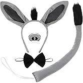 JOYFISCO Donkey Costume Accessories Set Donkey Ears Nose Tail and Bow Tie for Halloween Christmas Cosplay Animal Dress up Party Costume
