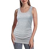 SUMONA Women Round Neck Accent Two Tones Casual Basic Ribbed Tank Top