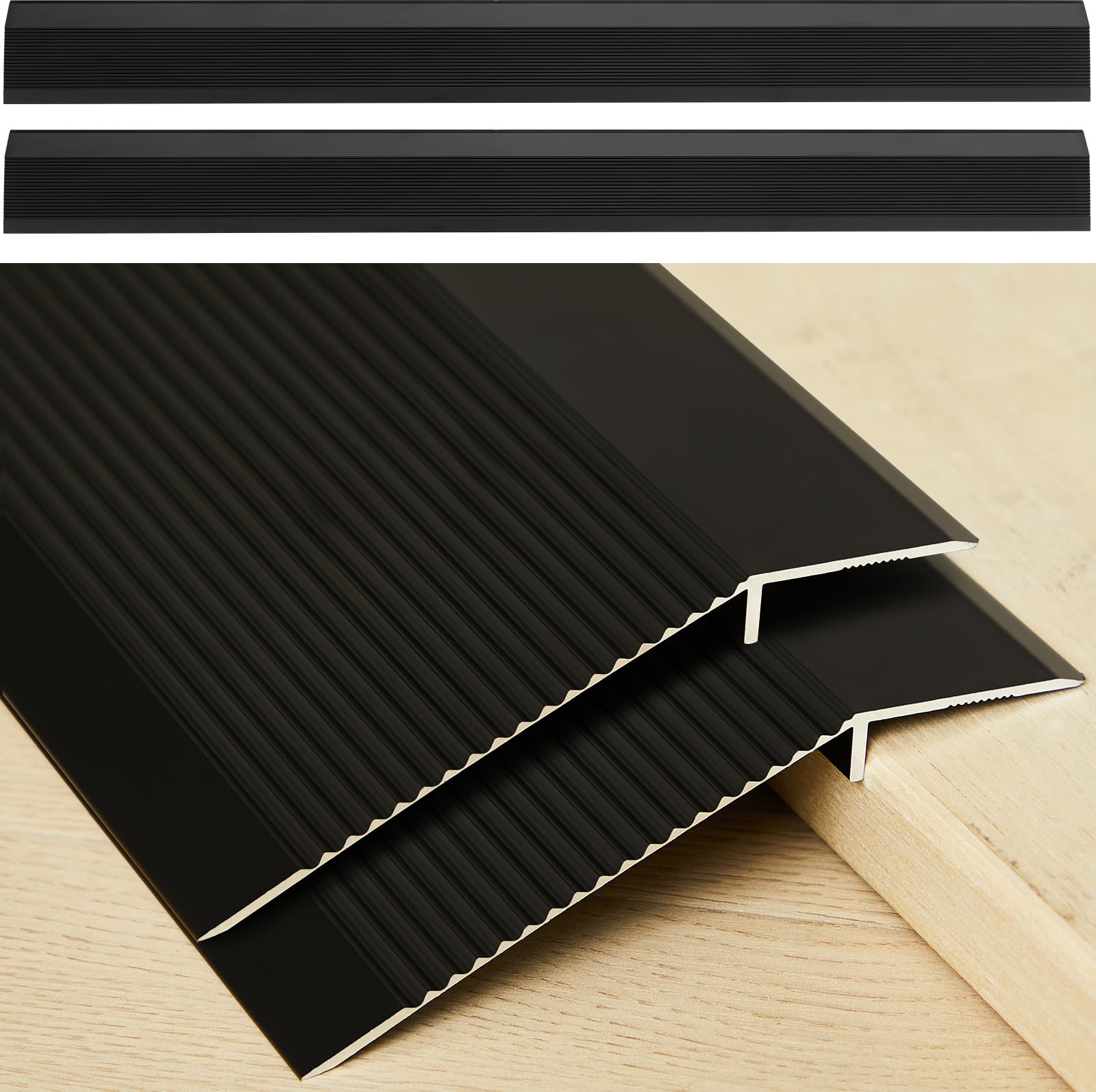 Photo 1 of 2 Pcs Aluminum Floor Transition Strip Thickness About 1.8 mm 36 Inch Threshold Ramps for Doorway Door Threshold Reducer Doorway Edge Trim Suitable for Threshold Height Less Than 1.6 Inches (Black)