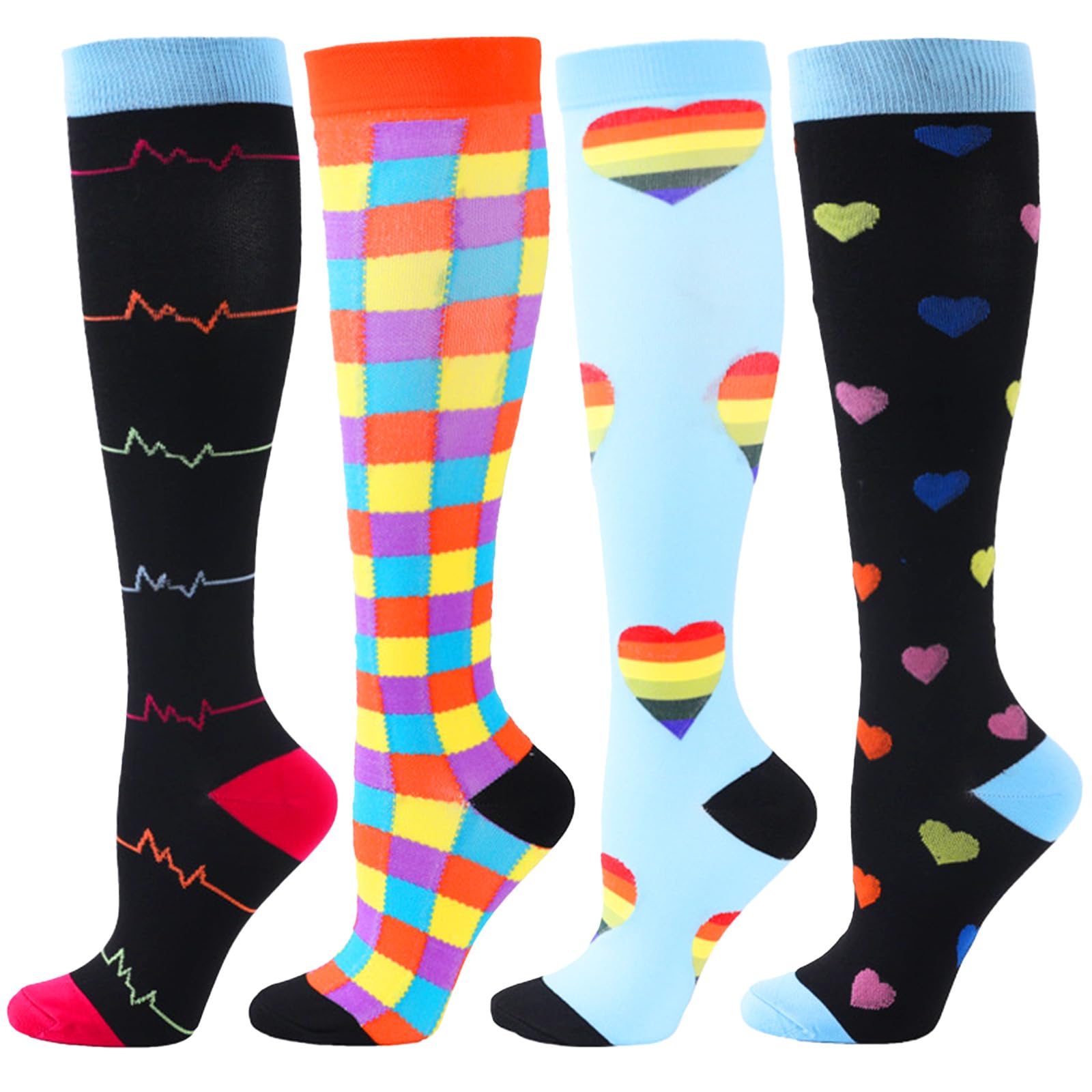 BISOUSOX 4 Pairs Compression Socks for Women Men Flying 15-20 mmHg Flight Socks for Men Women Knee-High Ladies for Sport Running Pregnancy Compression Stockings Gift for Pregnant Woman