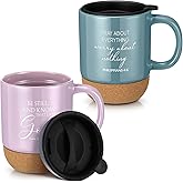 FillTouch 2 Pcs Christian Coffee Mug Easter Appreciation Gift Bulk 15 oz Bible Verses Religious Inspirational Cup with Cork Bottom for Church Women Men Pastor Clergy Employee Teachers