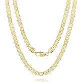 Rewizoo 14K Gold Necklace for Women 6mm Mariner Link Chain Necklaces for Mens Non Tarnish Gold Chain for Men & Women 16" - 26 "