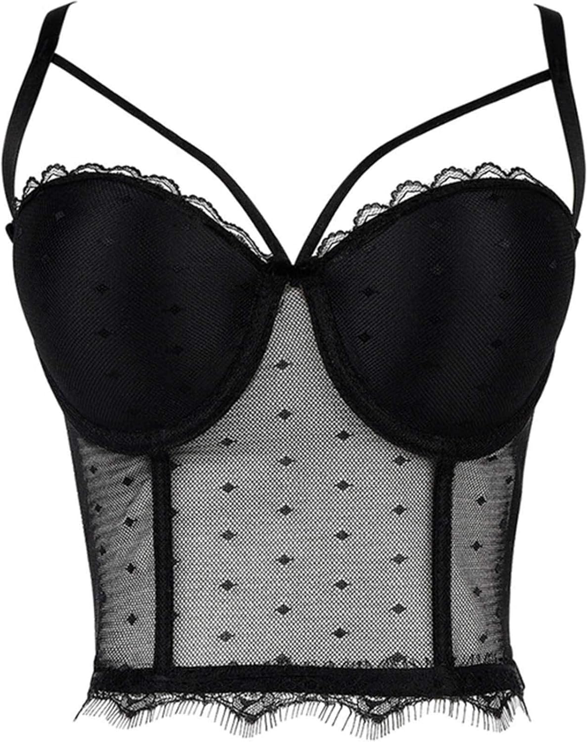 Doomiva Women's Sexy Mesh Corselet Crop Top Underwire Padded Push Up