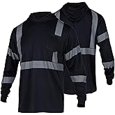 FONIRRA Safety Reflective High Visibility Long Sleeve T Shirts with Hood for Men Construction Work ANSI Class 3