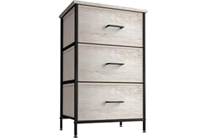 Sorbus Nightstand Dresser with 3 Faux Wood Drawers - Bedside Table Chest with Storage, Steel Frame, Wood Top, Easy Pull Fabric Bins for Bedroom, Living Room, Closet & Dorm Furniture Lamp Stand