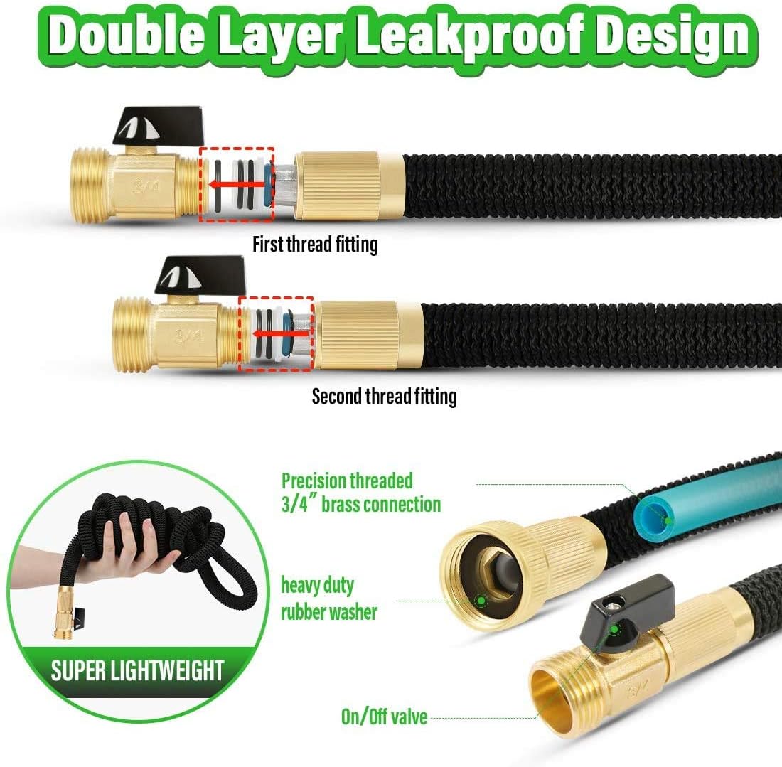 Panda Grip Garden Hose, Expandable Garden Hose, 50ft Water Hose, Lightweight Flexible Triple Extension, 9 Latex Core with 3/4 Solid Brass Fittings, 10 Function Spray Nozzle, Leak Resistant : Garden & Outdoor