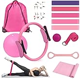 HASHMUST Pilates Ring Kit 12 PCS for Women, Home Workout Equipment with Magic Circle, Mini Exercise Ball, Resistance Bands, Massage Lacrosse, Yoga Strap, Full-Body Fitness Set for Toning & Gift
