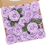 N&T NIETING Purple Artificial Flowers 25pcs Roses with Stem DIY Wedding Bouquet