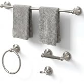 24-Inch Wall Mounted Towel Racks for Bathroom &ndash; Space Saver 4-Piece Durable Stainless Steel Bathroom Hardware Set with Towel Bar, Towel Ring, Toilet Paper Holder &amp; Hook, Brushed Nickel