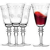 Royalrose Premium Delight 14.2 oz Wine Glasses Set of 4 – Hand-Blown with Etched Long Stem, Classic Glassware for Weddings, Dinners, and Holiday Gifting (Vintage Wine Glasses)