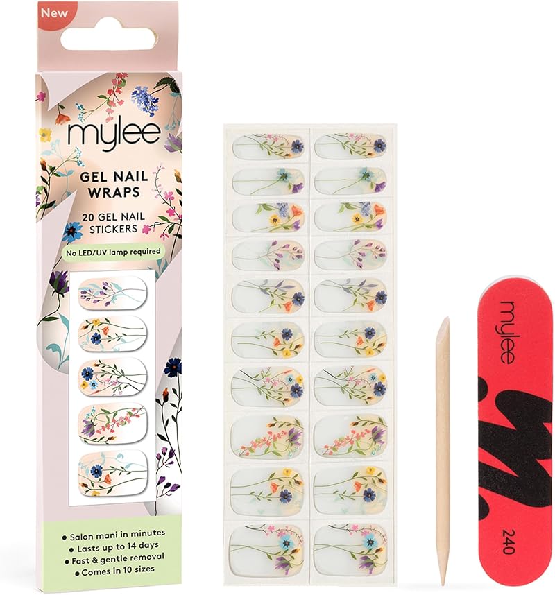 Mylee Gel Nail Wraps Blooming Lovely 20 Pre-Cured Gel Stickers