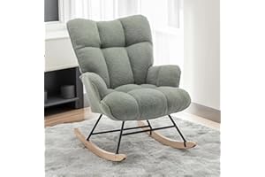 AUNEKIV Rocking Chair Nursery Teddy, Upholstered Baby Fluffy Glider Rocker for Adults Indoor, Comfy Sherpa Compact Nursing Chairs for Small Spaces, Living Room, Classroom, Bedroom, Green