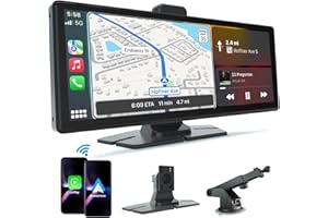 NRKDUBQ 10.26" HD Carplay Screen for Car, Portable Wireless Apple Android Auto Carplay Stereo Car Audio Receivers with Voice Control, Backup Camera, Mirror Link, Bluetooth, GPS Navigation
