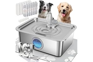 ZUQQONY 16L/4.2Gal Dog Water Fountain Stainless Steel with Silicone Mat & 4 Set Filters, DYSJ03 Dog Fountain Water Bowl for Large Dogs Cats & Multi-Pet Home, 5-Layer Filtration & Easy to Clean