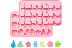 Christmas Silicone Chocolate Mold – 1pc Holiday Candy Mould with Santa Claus, Christmas Tree, Gingerbread Man, Wreath, Boot, 