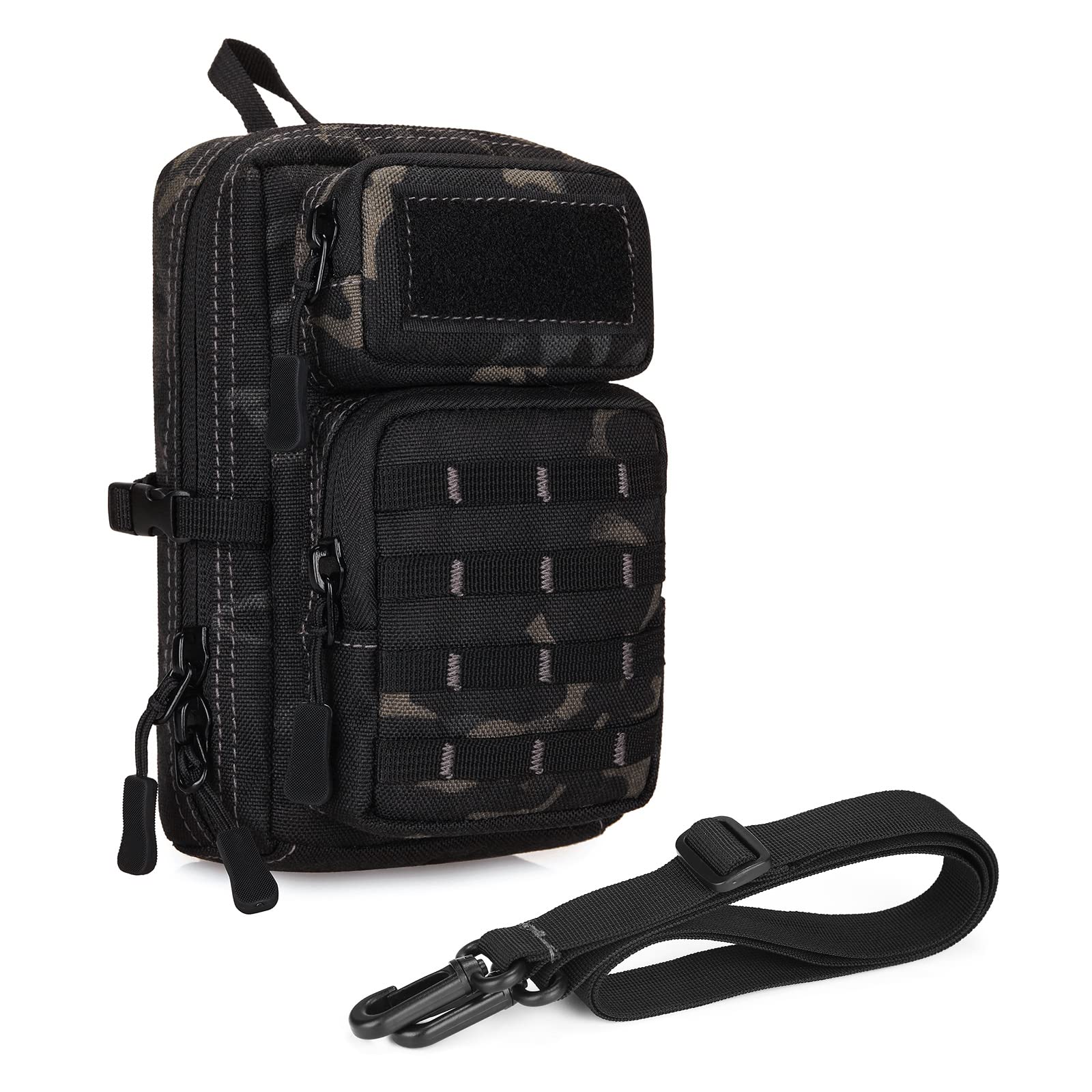 Huntvp Molle Pouch Small Bag Tactical Phone Utility Waist Pack EDC Pouch Cross Body Messenger Bag for Sports, Hiking, Camping, Traveling (Black)