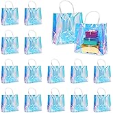 Vankcp 16 PCS Holographic Bachelorette Party Favor Bags, 5.9×6.3×2.8 inch PVC Small Iridescent Gift Bags with Handles,Clear Reusable Iridescent Birthday Gift Bag for Shopping Weddings Party Favors