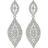 VANGETIMI Fashion Rhinestone Crystal Wedding Earrings for Women Bridal Bridesmaid Long Leaf Chandelier Teardrop Dangle Earrings Jewelry
