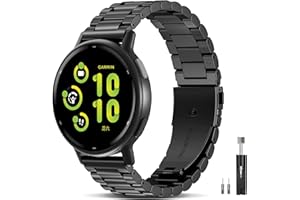 20mm Metal Bands Compatible with Garmin Vivoactive 6/5/3, Forerunner 165/55/245/570-42mm, Stainless Steel Bracelet Wristband 